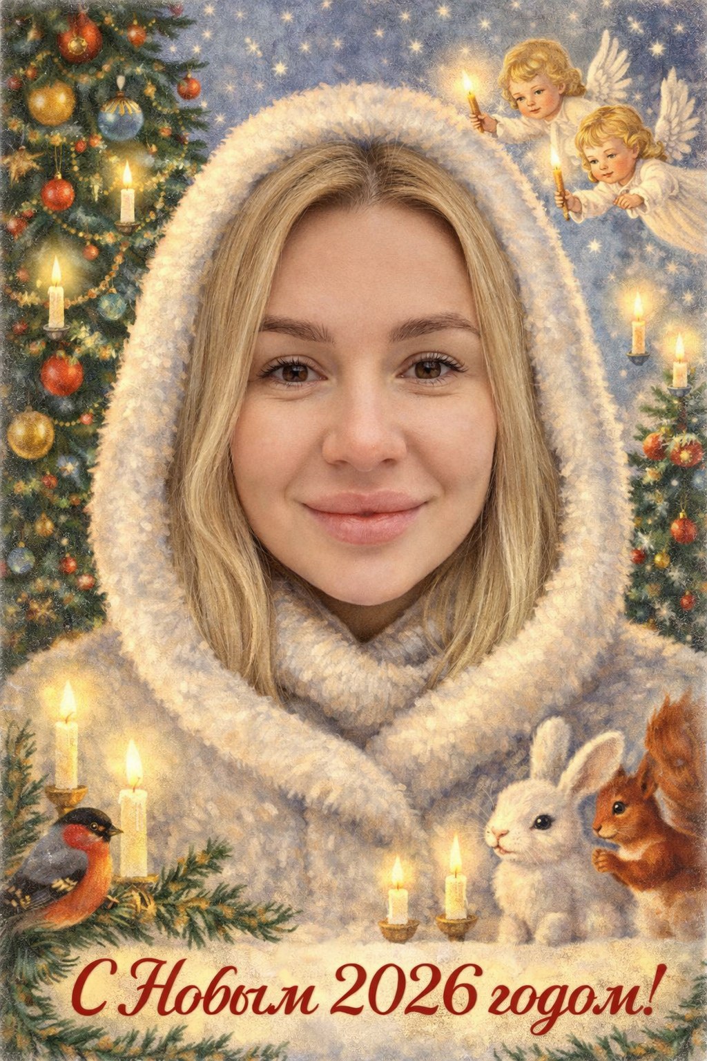 New year greeting card iz photo online AI effect result example