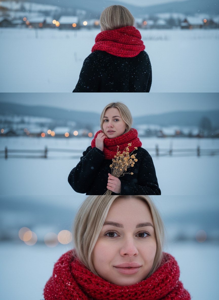 Winter portrait collage sharf AI effect result example