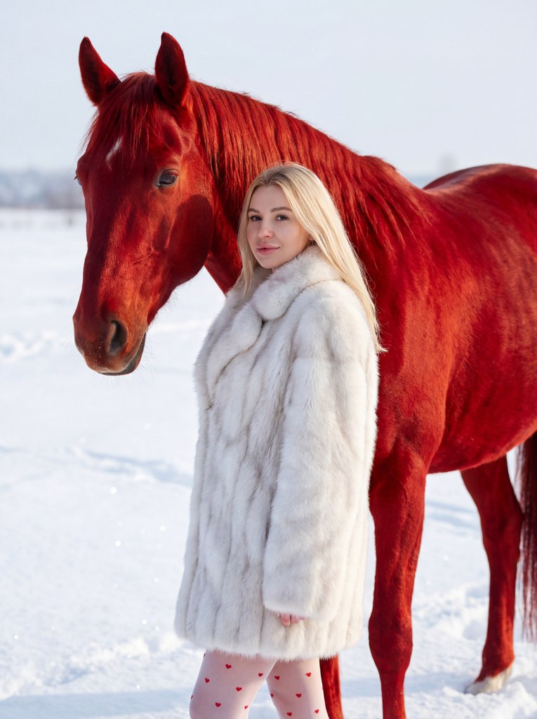 Winter photo shoot loshad girl AI effect result example